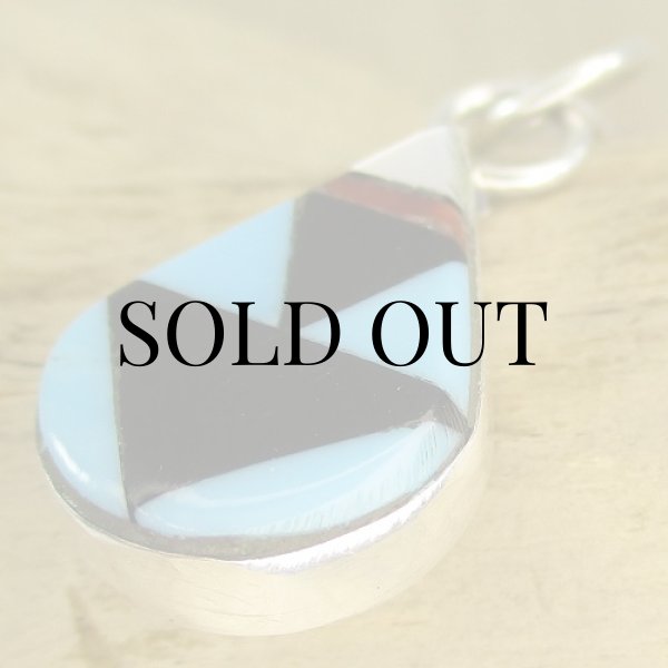 画像7: ズニ族：マルチインレイ ティアドロップ ペンダント (7)