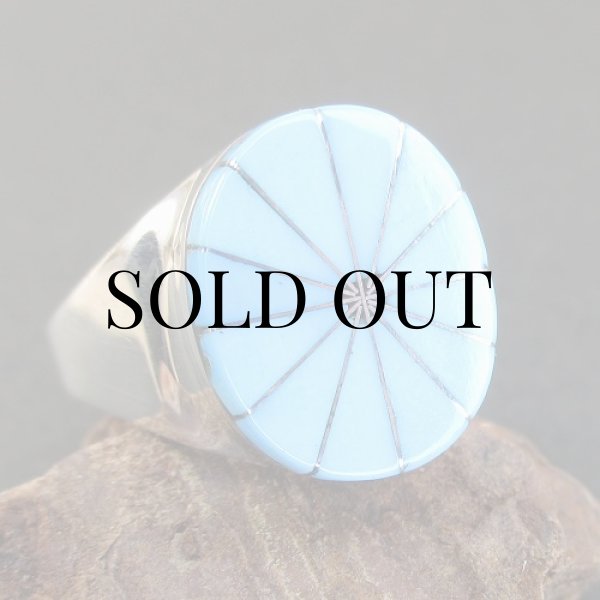 画像3: ナバホ族：Jones Latome チャネルインレイ ターコイズ リング 21号 (3)