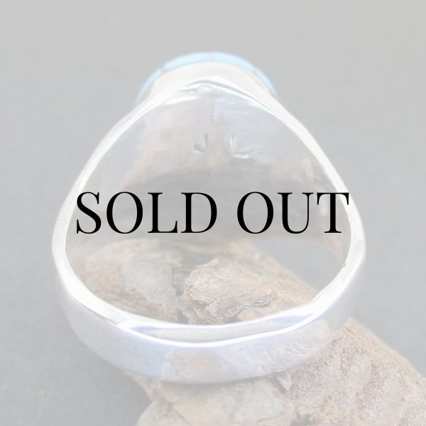 画像4: ナバホ族：Jones Latome チャネルインレイ ターコイズ リング 21号 (4)