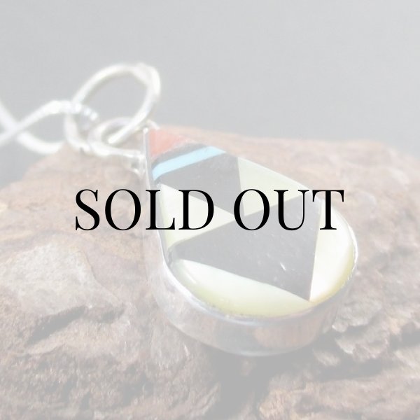 画像8: ズニ族：マルチインレイ ティアドロップ ペンダント (8)