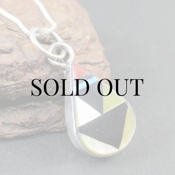 画像3: ズニ族：マルチインレイ ティアドロップ ペンダント (3)