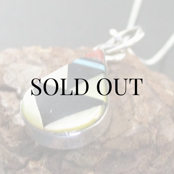 画像7: ズニ族：マルチインレイ ティアドロップ ペンダント (7)