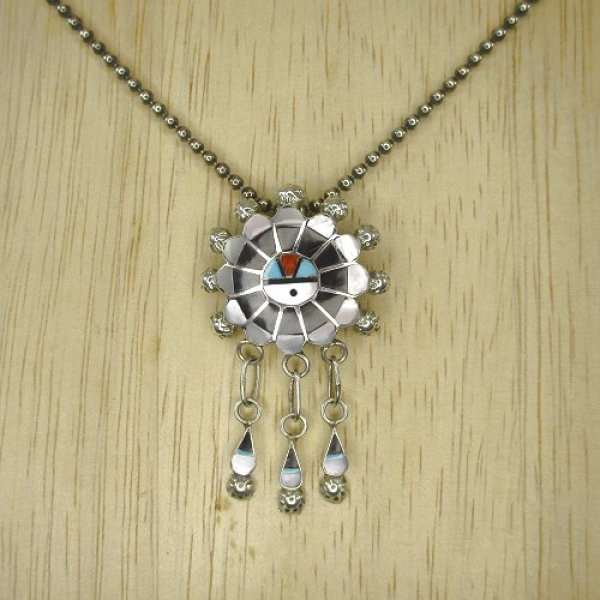 画像9: ズニ族：Abel Soseeahインレイ サンフェイス デザイン ペンダントトップ (9)