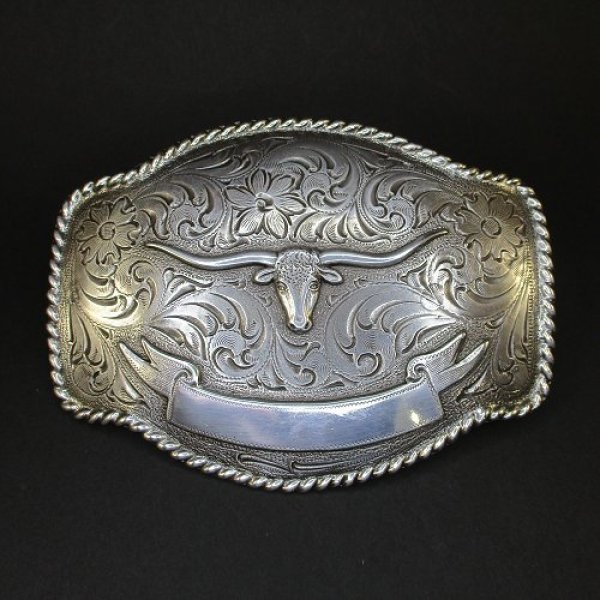 画像2: ロングホーンモチーフ トロフィーバックル (2)